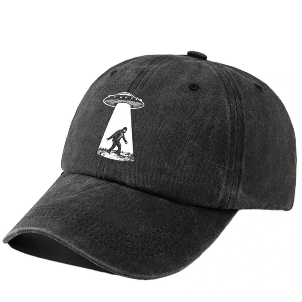 🆕 Distressed Vintage Washed Baseball Cap Bigfoot With UFO 🛸👽👣 - Picture 12 of 13